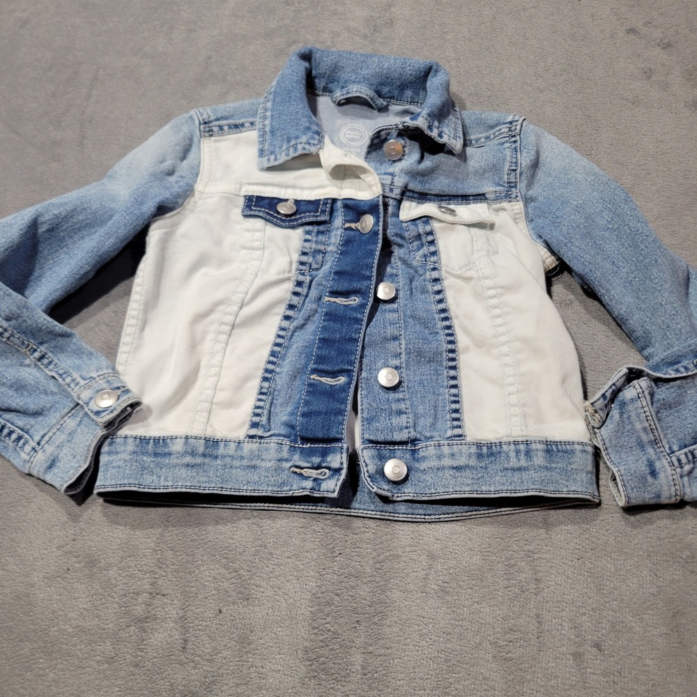 Wonder Nation Denim Jacket Kids XS 4-5 Blue White Colorblock Trucker Jean Coat